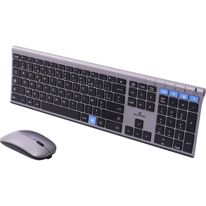 Ensemble Clavier souris sans fil - BLUESTORK - AZERTY - Métal - Silencieux - Touches ciseaux
