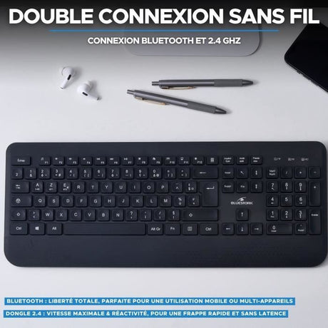 Clavier sans fil - Touches creusées ergonomiques - BLUESTORK - Office R2 - AZERTY