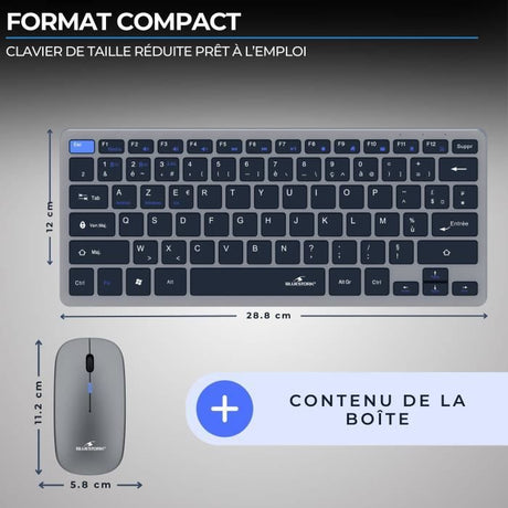 Ensemble Clavier Souris sans fil - BLUESTORK - Pack Mini - Bluetooth & Dongle - Ultra fin et léger - Nomade Télétravail