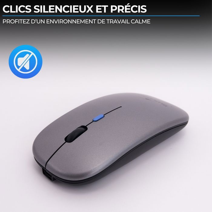 Souris - Sans fil - BLUESTORK - M-WL-OFF105 - Silencieuse - Bluetooth ou dongle 2,4 GHz - Gris/Noir