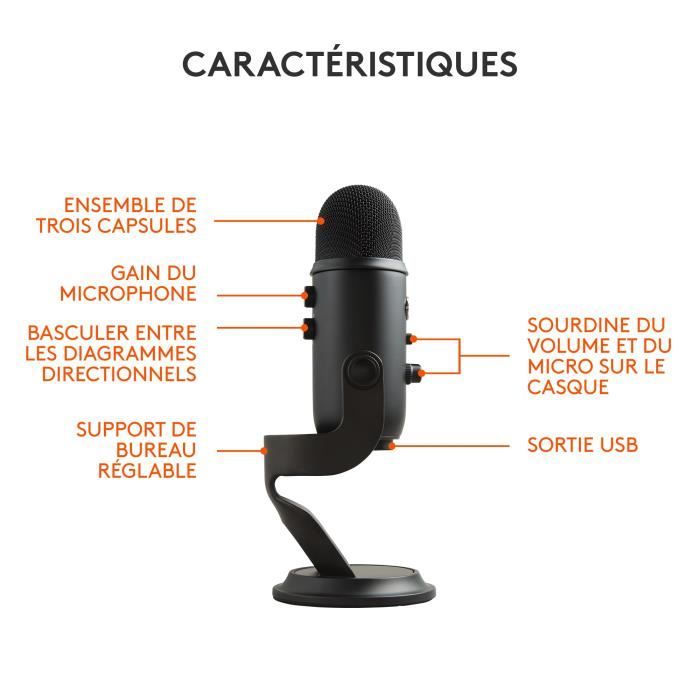 Microphone - Sans fil - LOGITECH G - Yeti - Compatible PC et MAC - Noir