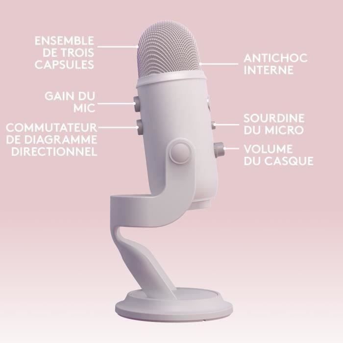 Microphone gamer - Filaire - Logitech G - Bleu Yeti - USB - Blanc