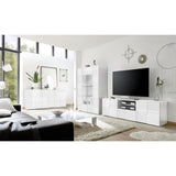Meuble Tv - MILANO - 2 portes - 1 tiroir - Blanc laqué brillant - 181 x 42 x 56 cm