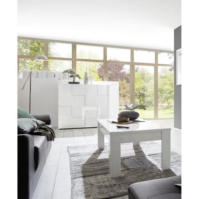 Buffet - MILANO - 2 portes - Blanc laqué brillant - 121 x 42 x 111 cm