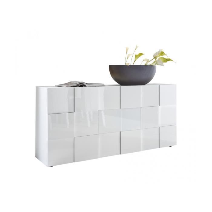 Buffet 3 portes 181 cm - Blanc laqué brillant - Style contemporain - MILANO