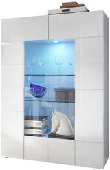 Vitrine - MILANO - Blanc laqué brillant - 2 Portes - Fabrication Italienne - 121 x 43 x 166 cm