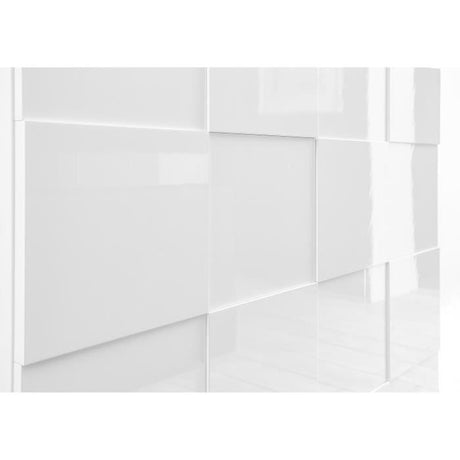 Buffet MILANO - Décor blanc laqué brillant - 2 portes 2 tiroirs - L181 x P43 x H84 cm