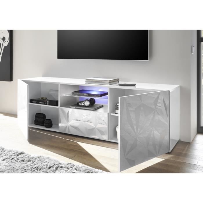 Meuble TV - Blanc LaquÈ brillant - L 181 x P 43 x H 57cm - PARIGI