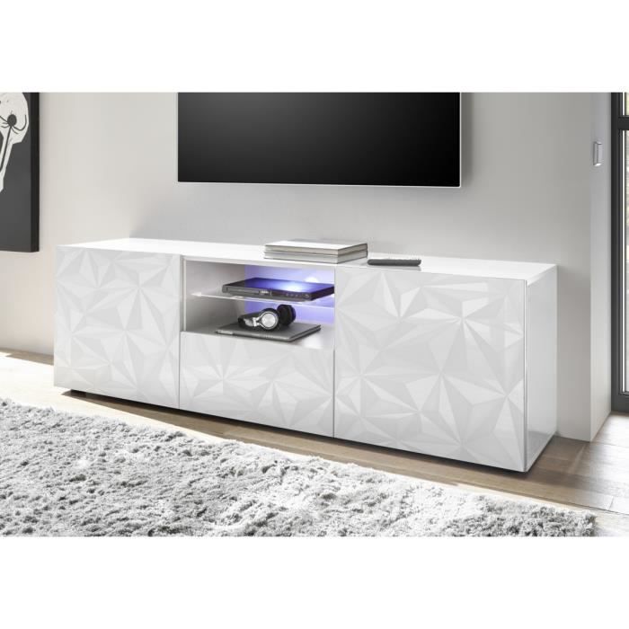 Meuble TV - Blanc LaquÈ brillant - L 181 x P 43 x H 57cm - PARIGI