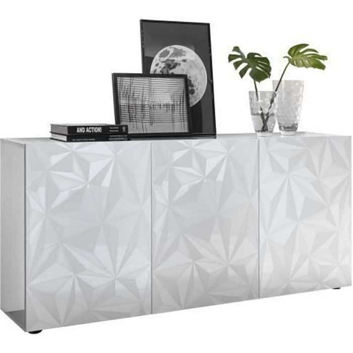 Buffet - Blanc laqué brillant - 3 Portes - PARIGI - L 181 x P 42 x H 84 cm