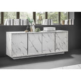 Buffet - Marbre blanc - Style chic - 4 portes - MARMO - L 180 x P 43 x H 70 cm