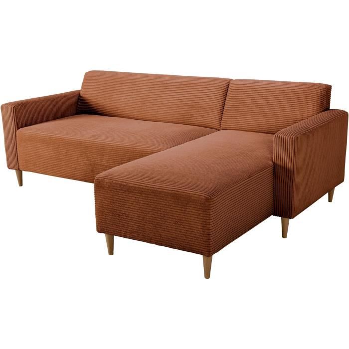 Canapé d'angle fixe réversible - 4 places - BOB - Velours cotelé Terracotta - 197 x 138 x 65 cm