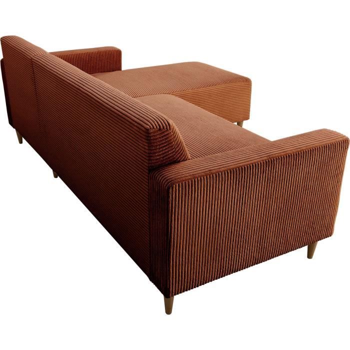 Canapé d'angle fixe réversible - 4 places - BOB - Velours cotelé Terracotta - 197 x 138 x 65 cm