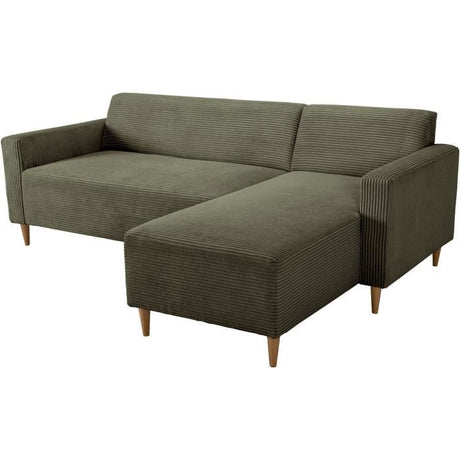 Canapé d'angle fixe réversible - 4 places - BOB - Velours cotelé Kaki - 197 x 138 x 65 cm