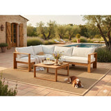 Salon de jardin d'angle modulable - Bois d'acacia - 5 personnes - LEVATA - Beige