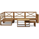 Salon de jardin d'angle modulable LEVATA OTTOMAN - Bois d'acacia FSC - 6 personnes - Bleu vert + Housse incluse