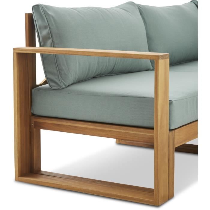 Salon de jardin d'angle modulable LEVATA OTTOMAN - Bois d'acacia FSC - 6 personnes - Bleu vert + Housse incluse