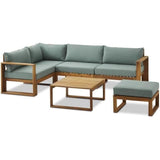 Salon de jardin d'angle modulable LEVATA OTTOMAN - Bois d'acacia FSC - 6 personnes - Bleu vert + Housse incluse