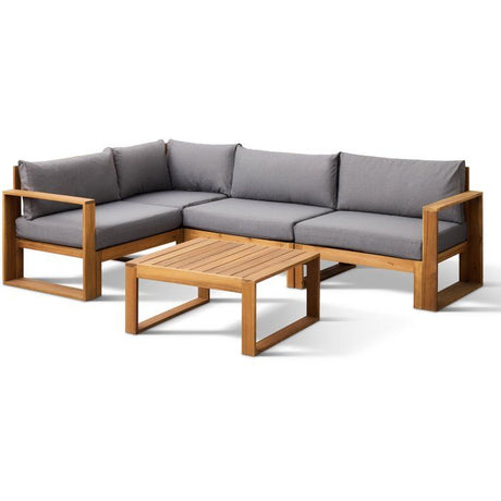 Salon de jardin d'angle modulable LEVATA CLASSIQUE - Bois d'acacia FSC - 5 personnes - Gris