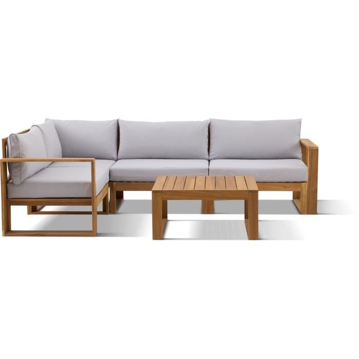 Salon de jardin d'angle modulable LEVATA CLASSIQUE - Bois d'acacia FSC - 5 personnes - Gris