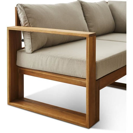 Salon de jardin d'angle modulable LEVATA OTTOMAN - Bois d'acacia FSC - 6 personnes - Gris de lin + Housse incluse