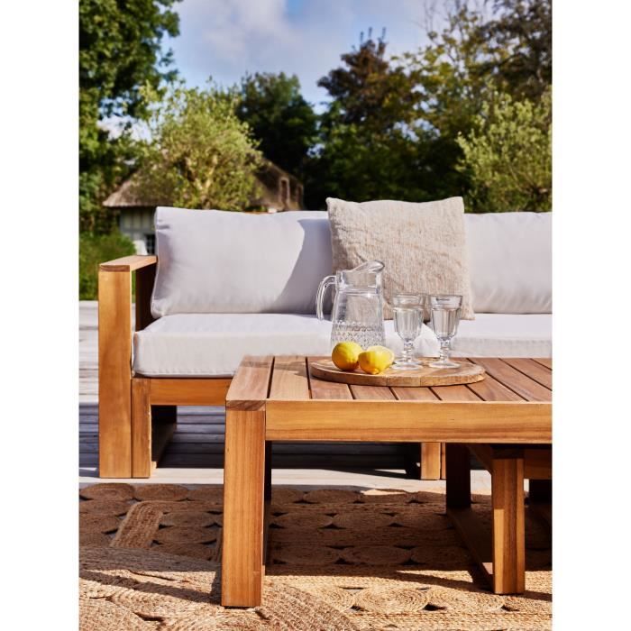 Salon de jardin d'angle modulable LEVATA OTTOMAN - Bois d'acacia FSC - 6 personnes - Blanc cassé + Housse incluse