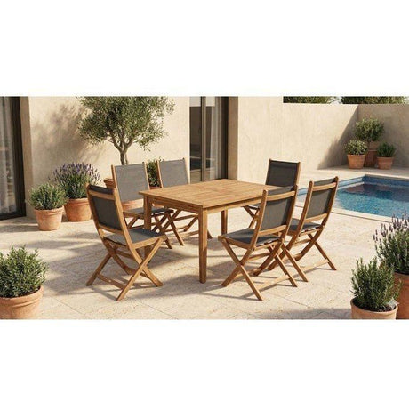 Ensemble repas de jardin TOSCANA - Table extensible + 6 chaises pliables - Bois d'acacia FSC - 6 places - Bocarnea