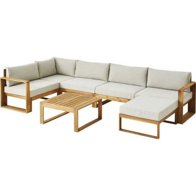 Salon de jardin d'angle modulable LEVATA XL - Bois d'acacia FSC - 8 personnes - Gris de lin + Housse incluse