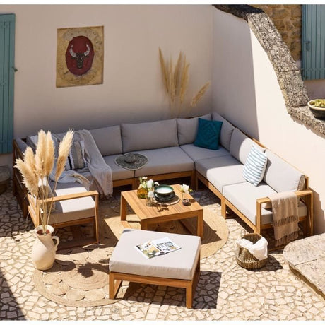 Salon de jardin d'angle modulable LEVATA XXL - Bois d'acacia FSC - 9 personnes - Gris de lin + Housse incluse