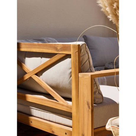 Salon de jardin d'angle modulable LEVATA XXL - Bois d'acacia FSC - 9 personnes - Gris de lin + Housse incluse