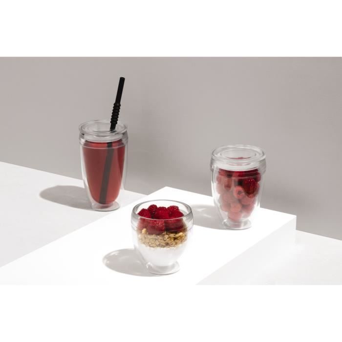 Set 2 gobelets - BODUM - Pavina To Go - Double paroi plastique - Couvercle hermétique - 20 cl - Transparent