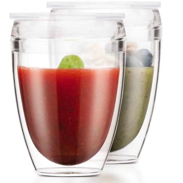 Set 2 gobelets BODUM - Pavina To Go - Double paroi plastique - Couvercle hermétique - 30 cl - Transparent