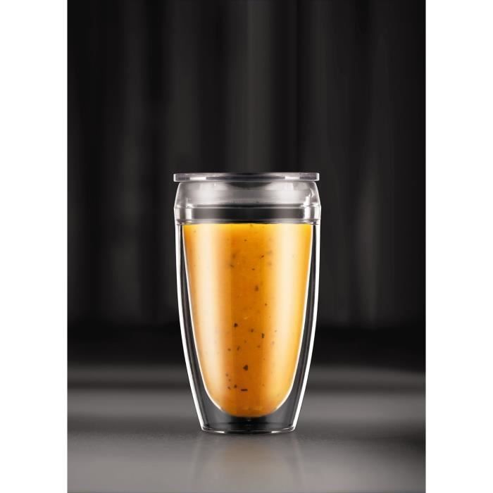 Set 2 gobelets BODUM - Pavina To Go - Double paroi plastique - Couvercle hermétique - 40 cl - Transparent