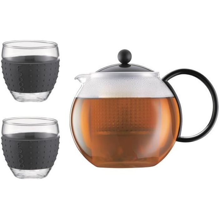 Théiere a piston - BODUM - CHAMBORD SET - 1.0 l avec couvercle, anse, filtre plastique + 2 verres 0.35 l