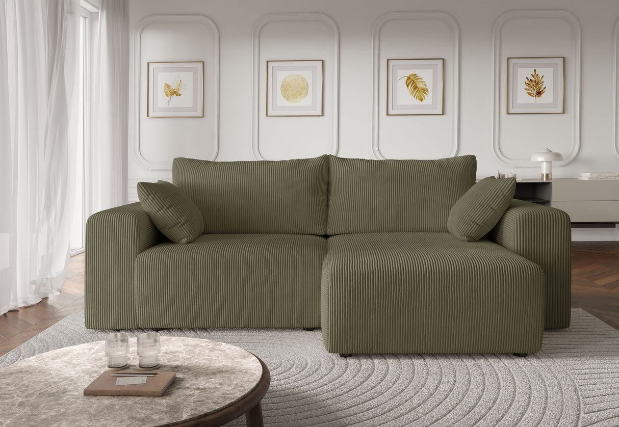 Canapé fixe d'angle réversible - 4 places - BOGOTA - Tissu Vert - 227 x 138 x 86 cm