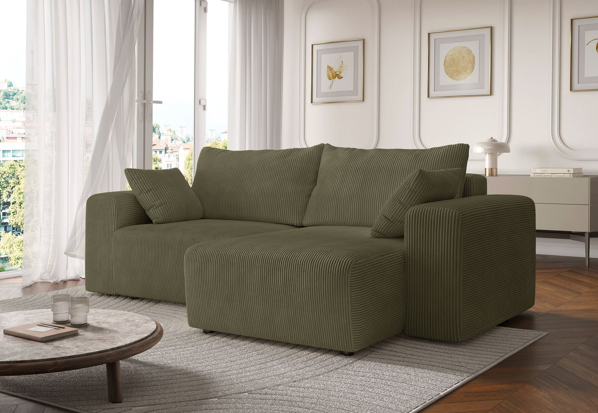 Canapé fixe d'angle réversible - 4 places - BOGOTA - Tissu Vert - 227 x 138 x 86 cm