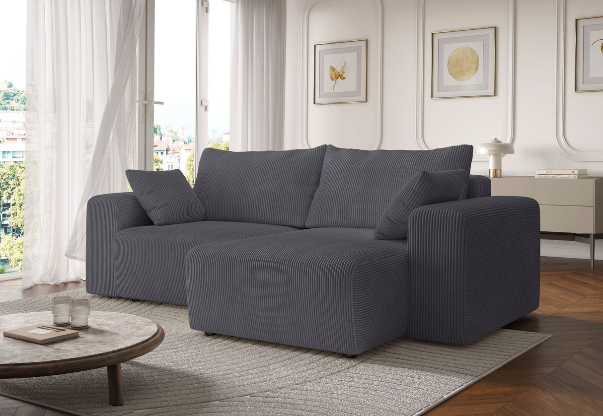 Canapé fixe d'angle réversible - 4 places - BOGOTA - Tissu Gris anthracite - 227 x 138 x 86 cm