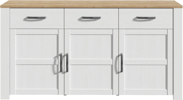 Buffet BOHOL Blanc – 3 Portes & 3 Tiroirs – L 166,1 × P 42 × H 87 cm – Chene Blanc & Effet Bois