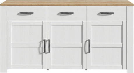 Buffet BOHOL Blanc – 3 Portes & 3 Tiroirs – L 166,1 × P 42 × H 87 cm – Chene Blanc & Effet Bois