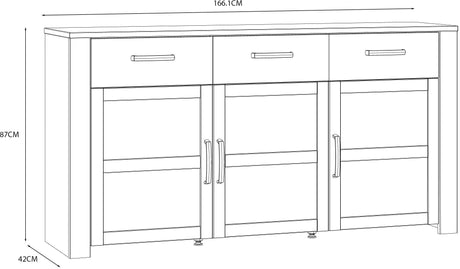 Buffet BOHOL Blanc – 3 Portes & 3 Tiroirs – L 166,1 × P 42 × H 87 cm – Chene Blanc & Effet Bois
