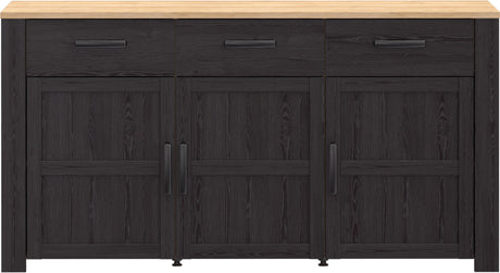 Buffet BOHOL  Noir – 3 Portes & 3 Tiroirs – L 166,1 × P 47 × H 87 cm – Chene Noir & Effet Bois