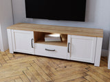 Meuble TV - BOHOL - Blanc - L 166,1 x P 42 x H 51,8 cm - 2 portes + 1 tiroir + 1 niche