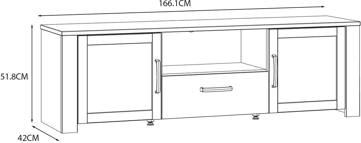 Meuble TV - BOHOL - Blanc - L 166,1 x P 42 x H 51,8 cm - 2 portes + 1 tiroir + 1 niche