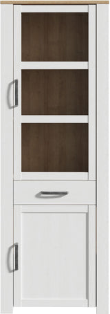 Vitrine haute - BOHOL - 2 portes dont 1 vitrée + 1 tiroir - L 71,7 x P 42 x H 205,4 cm - Blanc