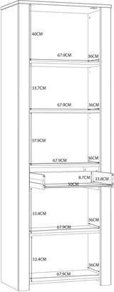 Vitrine haute - BOHOL - 2 portes dont 1 vitrée + 1 tiroir - L 71,7 x P 42 x H 205,4 cm - Blanc