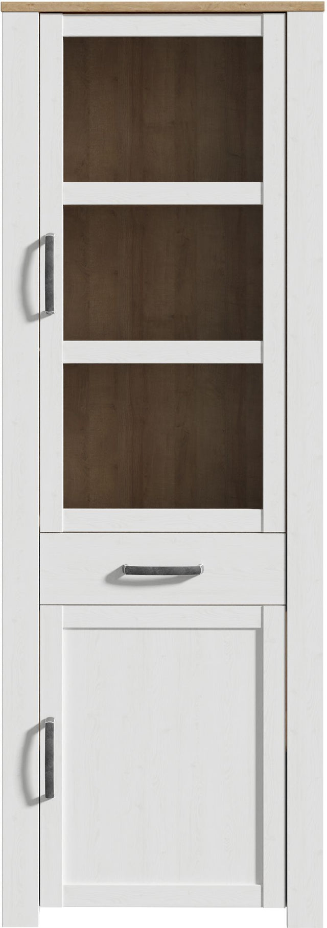 Vitrine haute BOHOL Blanche - 2 portes dont 1 vitrée + 1 tiroir - L 71,7 x P 42 x H 205,4 cm