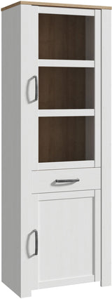 Vitrine haute - BOHOL - 2 portes dont 1 vitrée + 1 tiroir - L 71,7 x P 42 x H 205,4 cm - Blanc