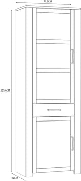 Vitrine haute - BOHOL - 2 portes dont 1 vitrée + 1 tiroir - L 71,7 x P 42 x H 205,4 cm - Blanc