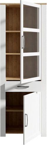 Vitrine haute - BOHOL - 2 portes dont 1 vitrée + 1 tiroir - L 71,7 x P 42 x H 205,4 cm - Blanc