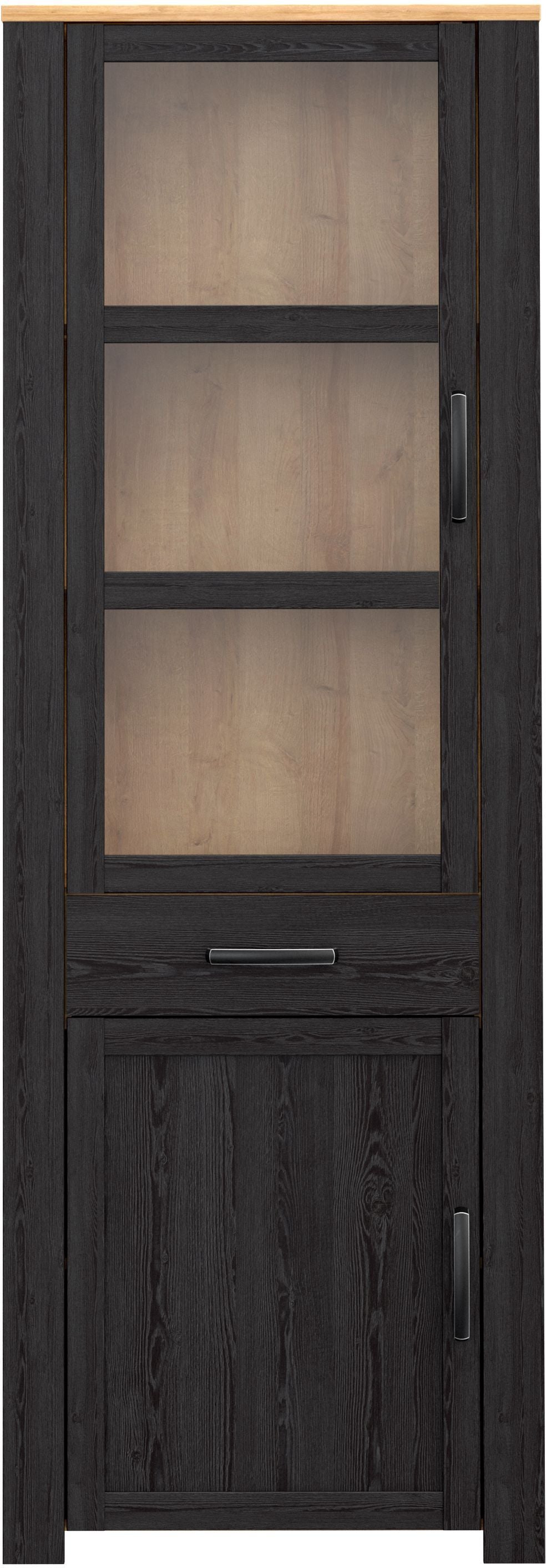 Vitrine haute - BOHOL - 2 portes dont 1 vitrée + 1 tiroir - L 71,7 x P 42 x H 205,4 cm - Noir